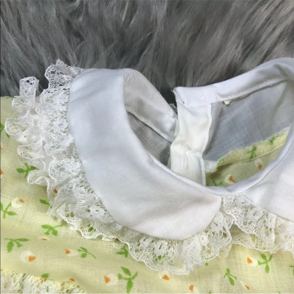 Vintage Yellow White Floral Ruffle Baby Dress